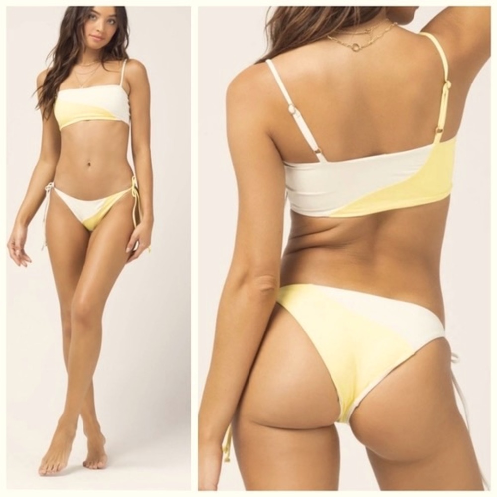 NWOT L*Space Ari Top Nancy Lee Bottom Bitsy Medium/Large Yellow White Colorblock
